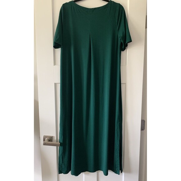 J. Jill Short Sleeve Maxi Dress Stretch Pleated Back Women's Green Medium Petite - Picture 2 of 5